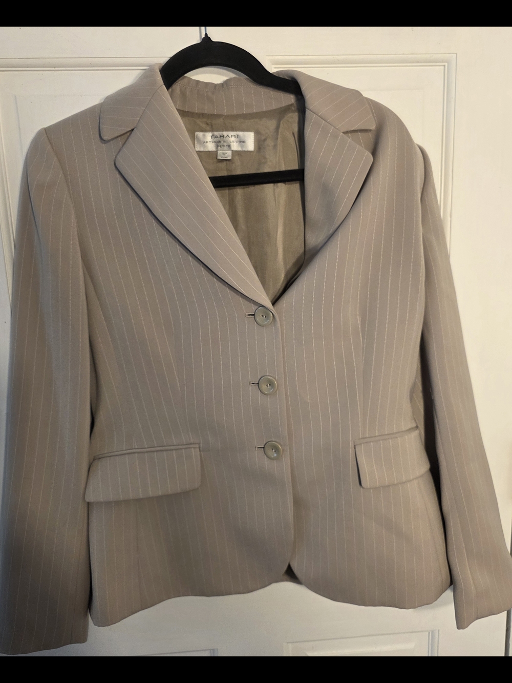 Tahari Beige Pinstripe Blazer Size 10 P